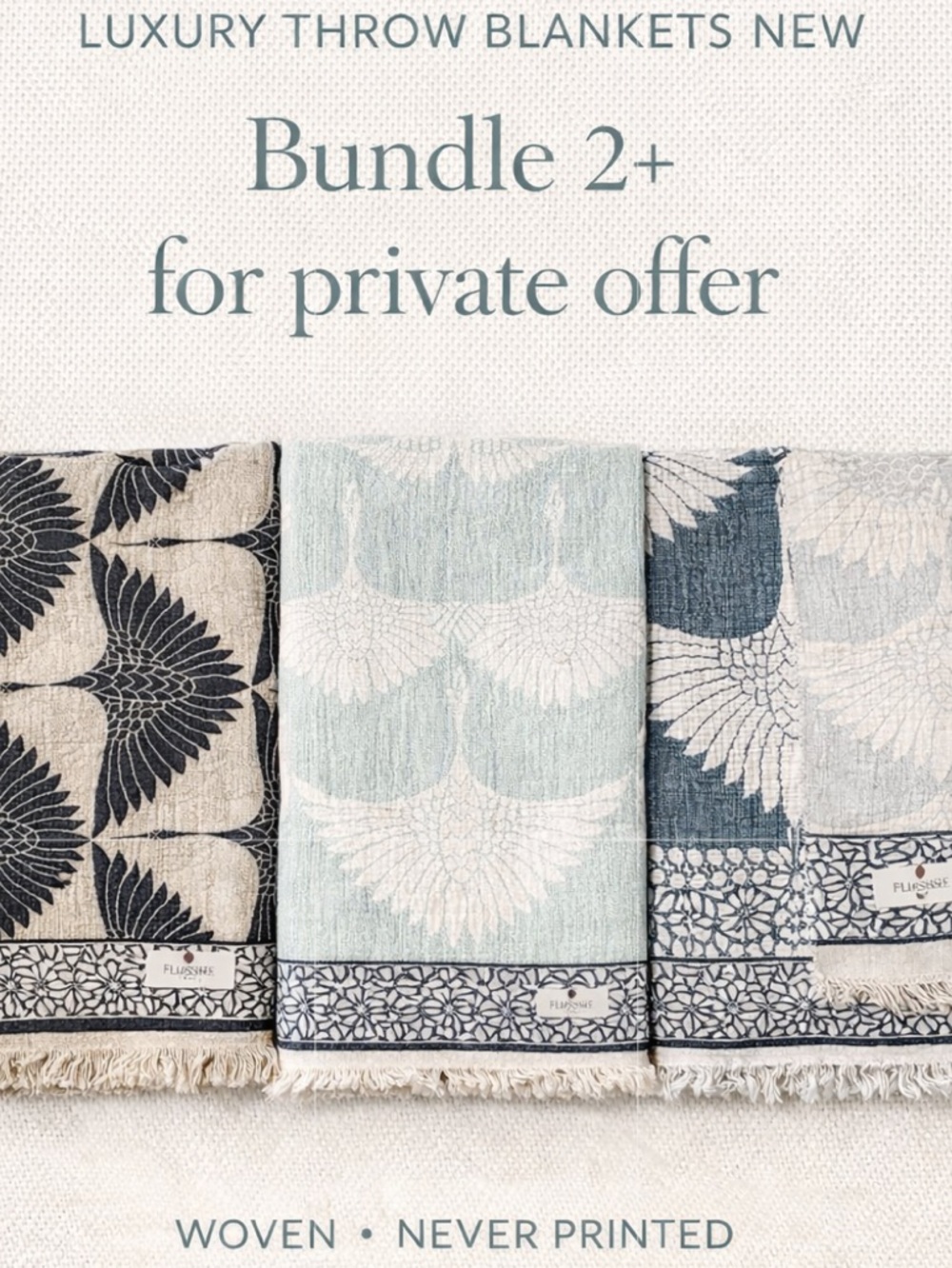 Woven Throw Blanket Modern Birds in Flight Cranes Organic Cotton 55 x 75